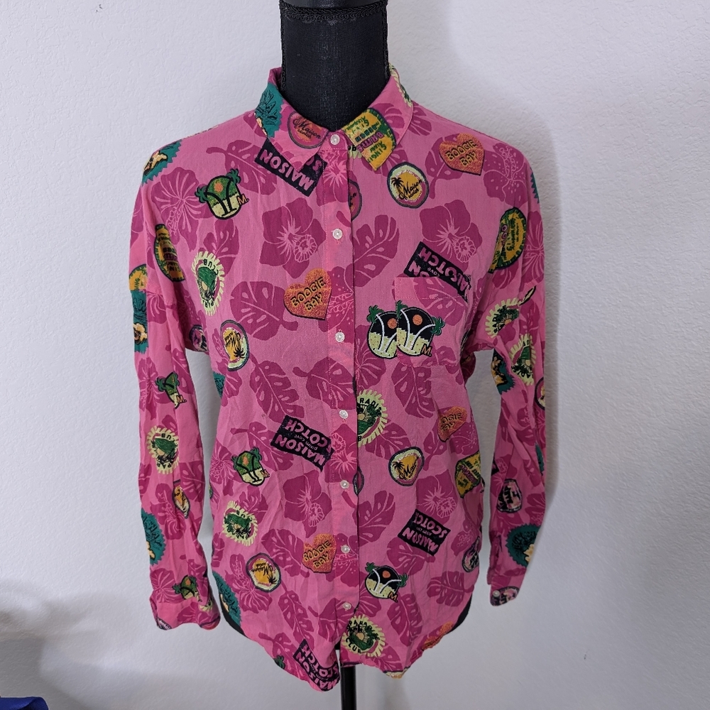 💘 Rare Scotch & Soda Maison Scotch Pink Hawaiian Long Sleeve Oversize Button Up - Picture 5 of 10